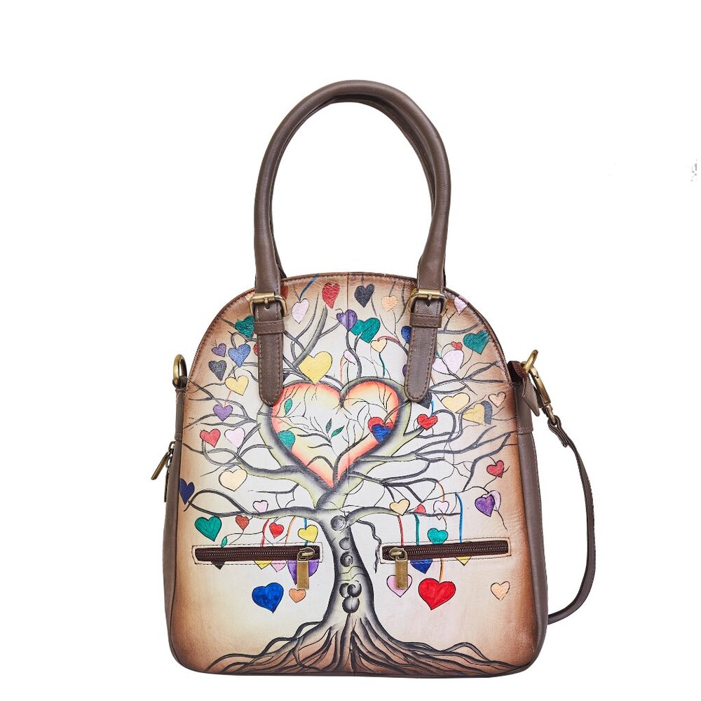 Leather Hand-Painted Women Tote Bag, Satchel Handbag, Top Handle Crossbody Purse